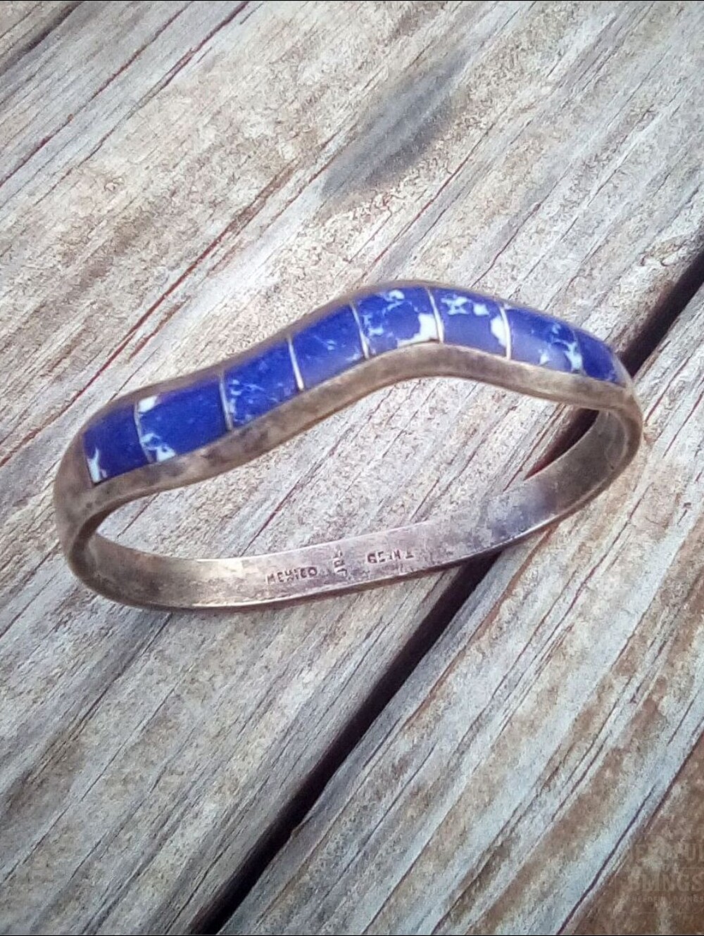 Vintage Taxco Sterling Silver Sodalite Wave Bangle